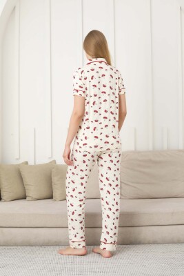 Mantar Desenli Kadın Pijama Takımı - Önden Düğmeli Likralı Kısa Kollu 2858KY - 5