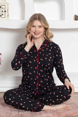 Mantar Desenli Önden Düğmeli Uzun Kollu Bayan Pijama Takımı 2778UY - 4