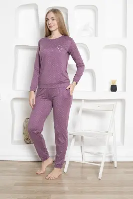 Mini Kalp Desenli Kadın Pijama Takımı -Uzun Kollu Manşetli Milan 2816UK - 3