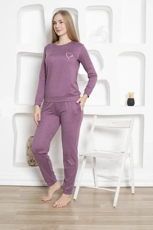 Mini Kalp Desenli Kadın Pijama Takımı -Uzun Kollu Manşetli Milan 2816UK - 3