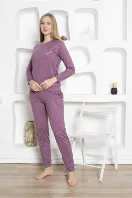 Mini Kalp Desenli Kadın Pijama Takımı -Uzun Kollu Manşetli Milan 2816UK - 4