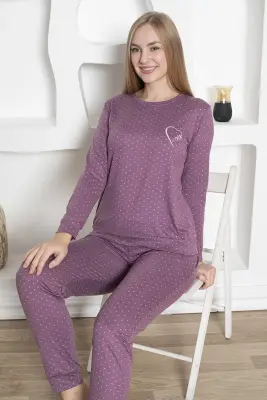 Mini Kalp Desenli Kadın Pijama Takımı -Uzun Kollu Manşetli Milan 2816UK - 5