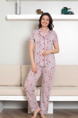 Önden Düğmeli Kadın Pijama Takımı - Kısa Kol Likralı Rink Viskon 2844KY - Alimer