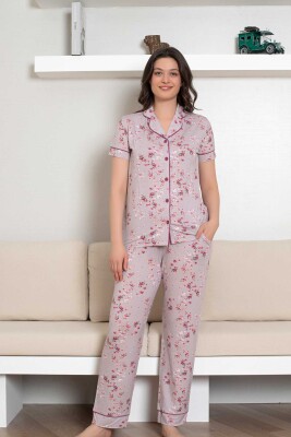Önden Düğmeli Kadın Pijama Takımı - Kısa Kol Likralı Rink Viskon 2844KY - Alimer (1)