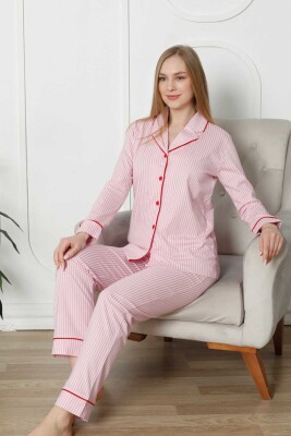 Pembe Çizgili Uzun Kollu Gömlek Pijama Takımı 2780UY - 2