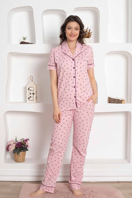 Pembe Kısa Kollu Gömlek Pijama Takımı 2777KY - 1
