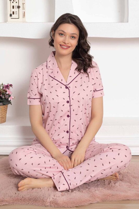 Pembe Kısa Kollu Gömlek Pijama Takımı 2777KY - 4