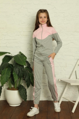 Pembe Uzun Kollu Fermuarlı Penye Çocuk Eşofman Takımı 5168UK - Miss Merveille (1)