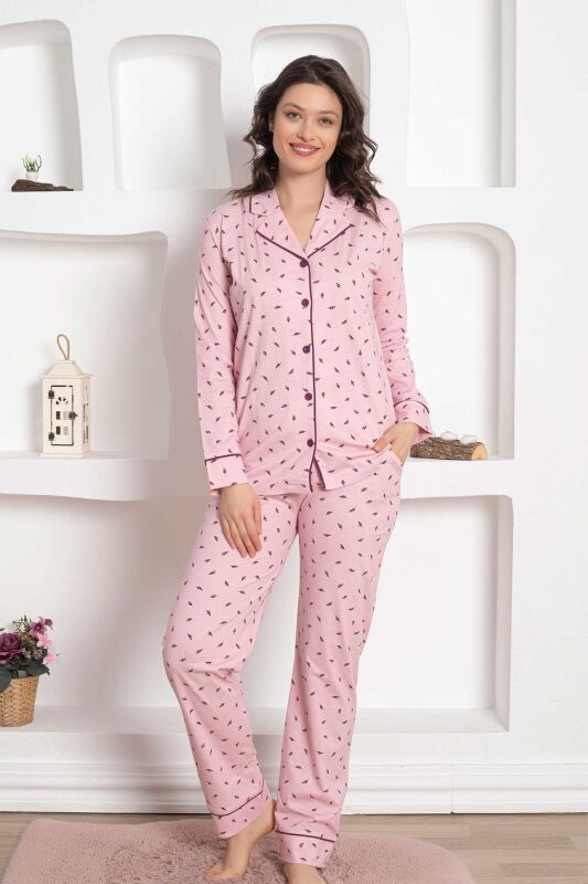 Pembe Uzun Kollu Gömlek Pijama Takımı 2777UY - 1