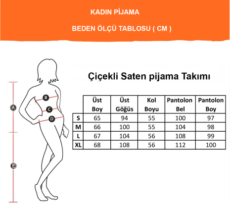 Perla Mavi İpek Saten Çiçek Desenli Kadın Pijama Takımı 8002MS - 4