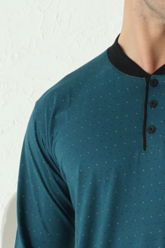 Petrol Mini Puantiyeli Likralı Erkek Pijama Takımı 1190UKL - 3