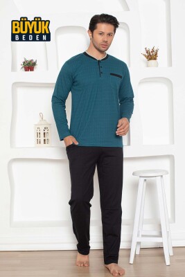 Büyük beden Erkek Pijama Takımı - Petrol Renk Uzun Kollu Penye 1204UYB - Alimer