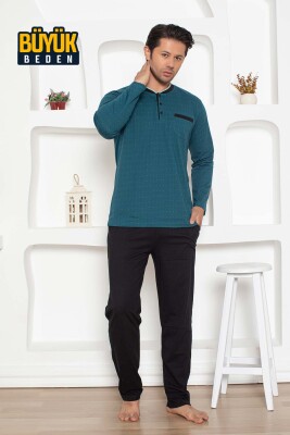 Büyük beden Erkek Pijama Takımı - Petrol Renk Uzun Kollu Penye 1204UYB - Alimer (1)