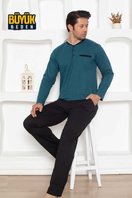 Büyük beden Erkek Pijama Takımı - Petrol Renk Uzun Kollu Penye 1204UYB - 3