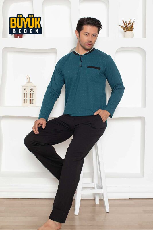 Büyük beden Erkek Pijama Takımı - Petrol Renk Uzun Kollu Penye 1204UYB - 4