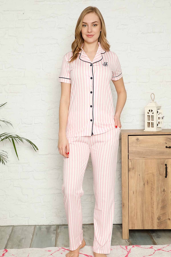 Pembe Çizgili Gömlek Pijama Takımı 2568KY - 1