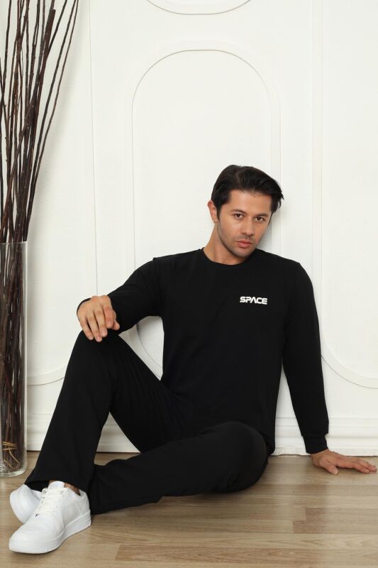 Kışlık Erkek Pijama Takımı - Siyah İki İplik Likralı 1209UKL - 4