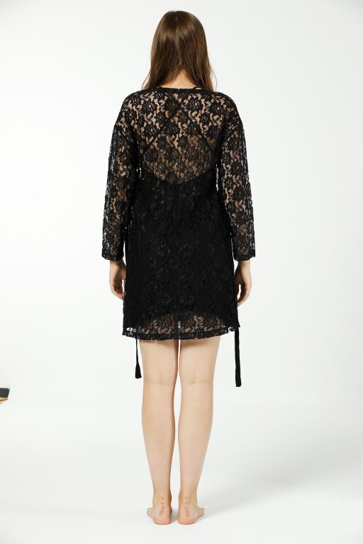 Siyah Güpür Gecelik Sabahlık Seti 2437 - 5