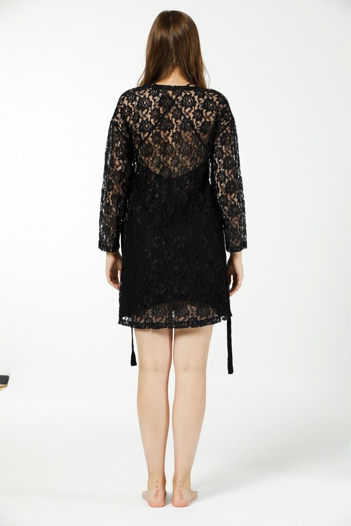 Siyah Güpür Gecelik Sabahlık Seti 2437 - 5