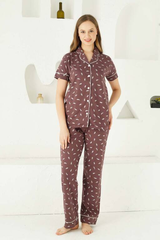 Mürdüm Önden Düğmeli Kısa Kollu Bayan Pijama Takımı 2732KY - 3