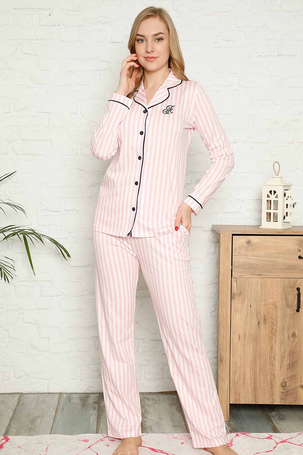 Pembe Çizgili Gömlek Pijama Takımı 2568UY - 1