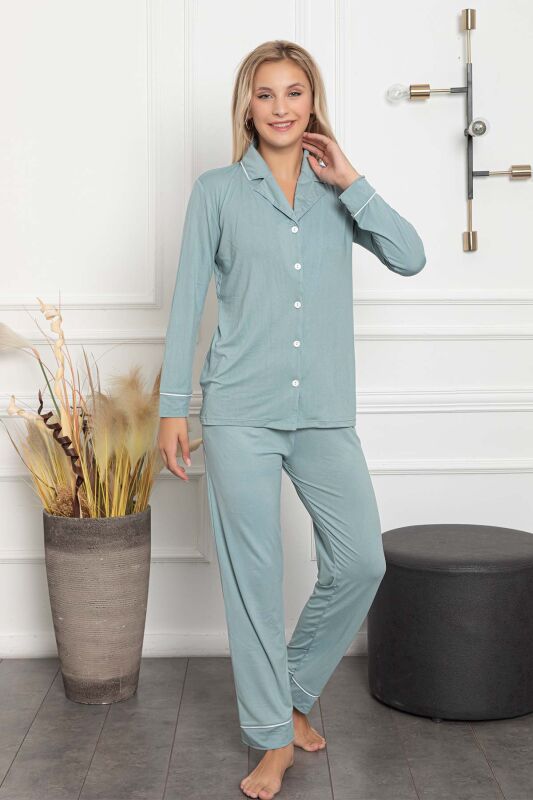 Yeşil Süper Soft Likralı Kadın Pijama Takımı 2748UY - 3